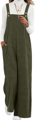 Corduroy Jumpsuits for Women Casual Wide Leg Rompers Fall