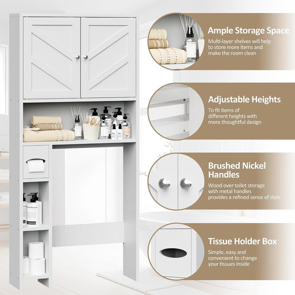 Bathroom Storage Cabinet Over Toilet with Toilet Paper Holder Stand, Freestanding Bathroom Storage Organizer Cabinet