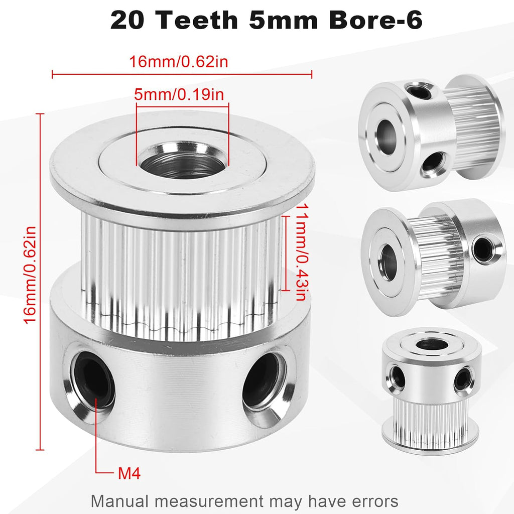 6 Pack GT2 Timing Belt Pulley 20 Teeth,5mm bore,synchronous Pulley