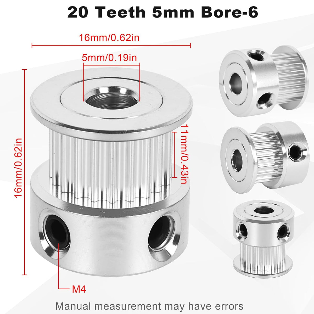6 Pack GT2 Timing Belt Pulley 20 Teeth,5mm bore,synchronous Pulley