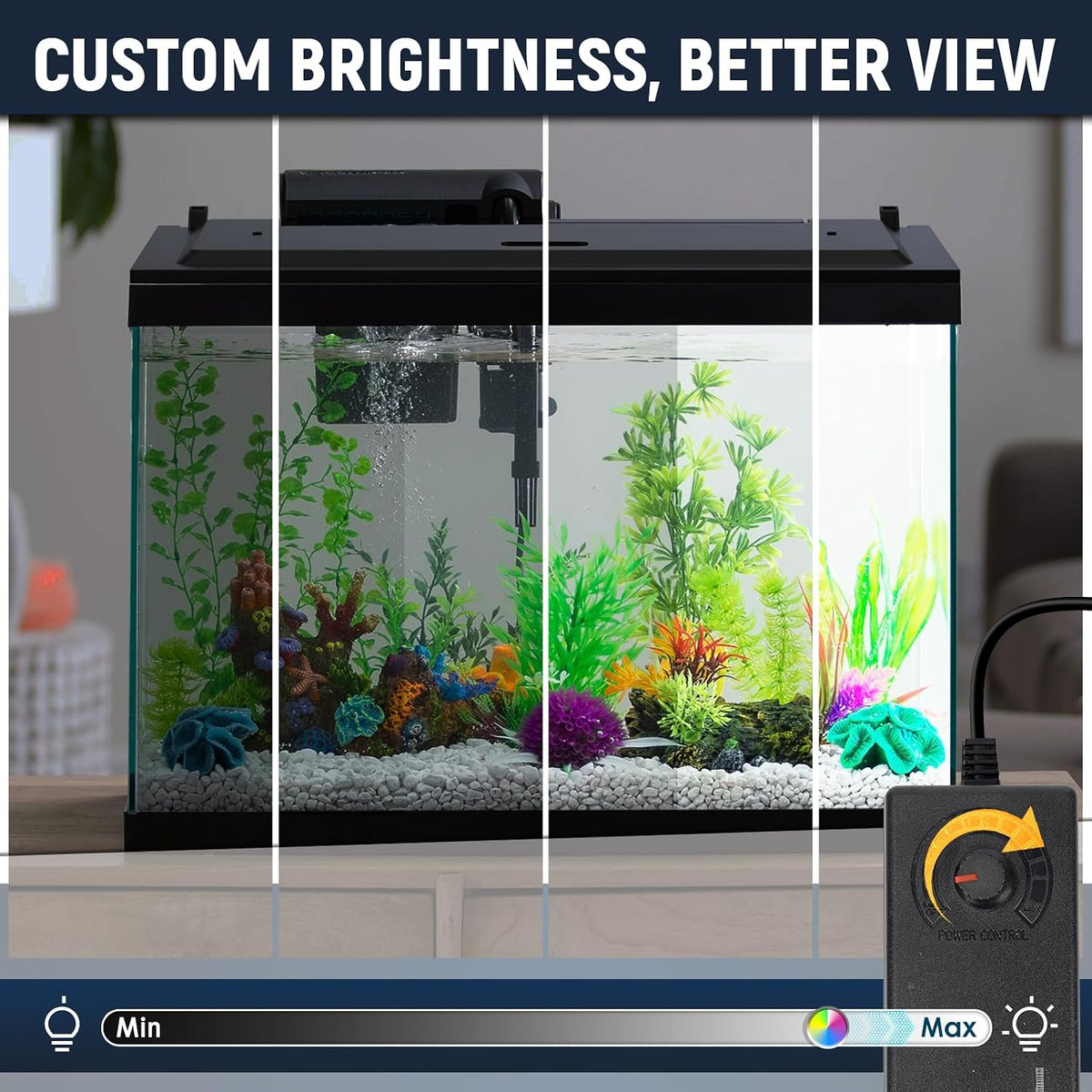 LED Aquarium Hood, White Lights, Fits 24" Framed Aquariums, Black