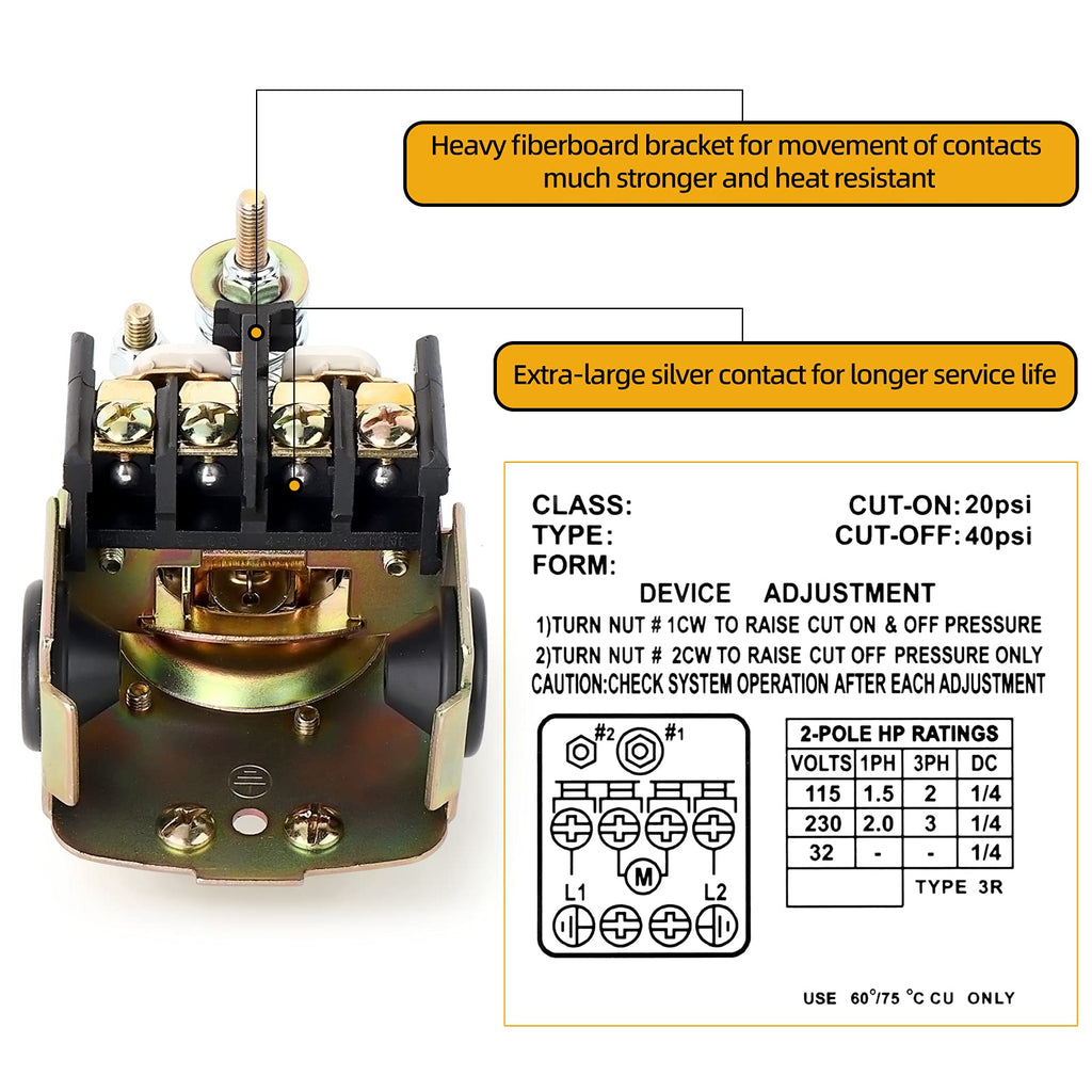 MEANLIN Well Pump Pressure Switch 20-40 PSI 1/4" FNPT