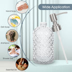 Gem-Patterned Glass Soap Dispenser with Rust Proof Stainless Steel Pump-13 oz Liquid Hand Soap Dispenser for Kitchen