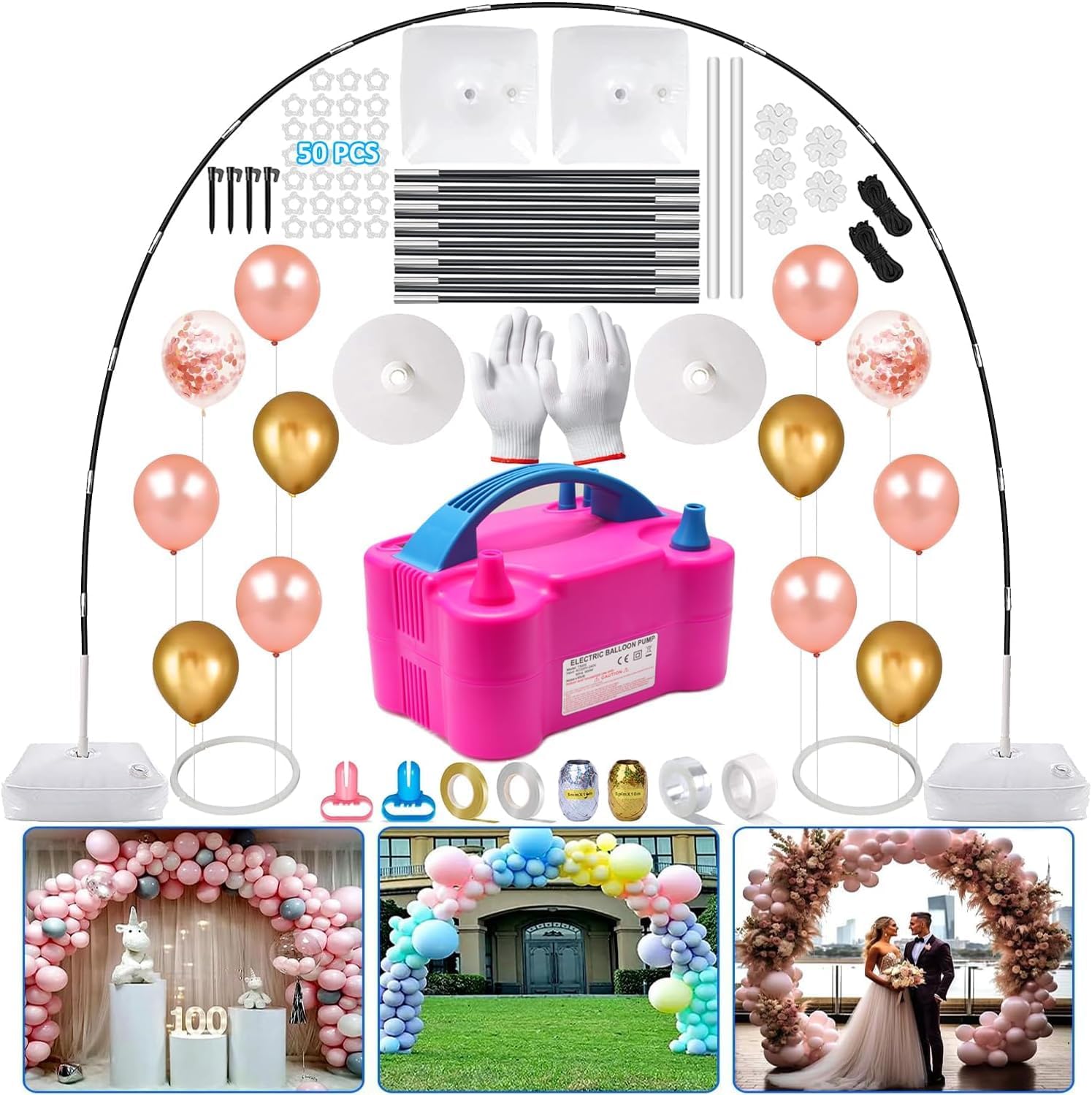 Balloon Arch Kit and Balloon Pump, 10FT Width 9FT Height Adjustable Balloon Arch Stand with NEW DESIGNED 2 Balloon
