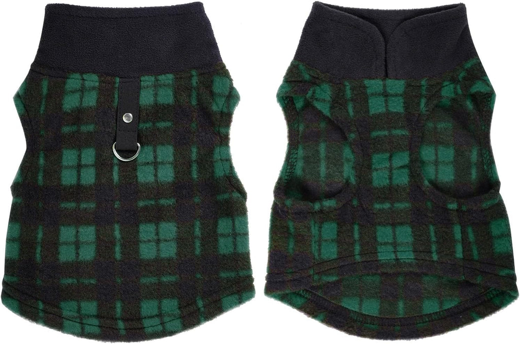 1 PC Plaid Dog Sweaters with Leash Ring Soft Fleece Vest Dogs Pullover Warm Jacket Pet Dogs Clothes Winter Dog