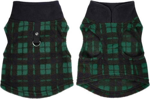 1 PC Plaid Dog Sweaters with Leash Ring Soft Fleece Vest Dogs Pullover Warm Jacket Pet Dogs Clothes Winter Dog