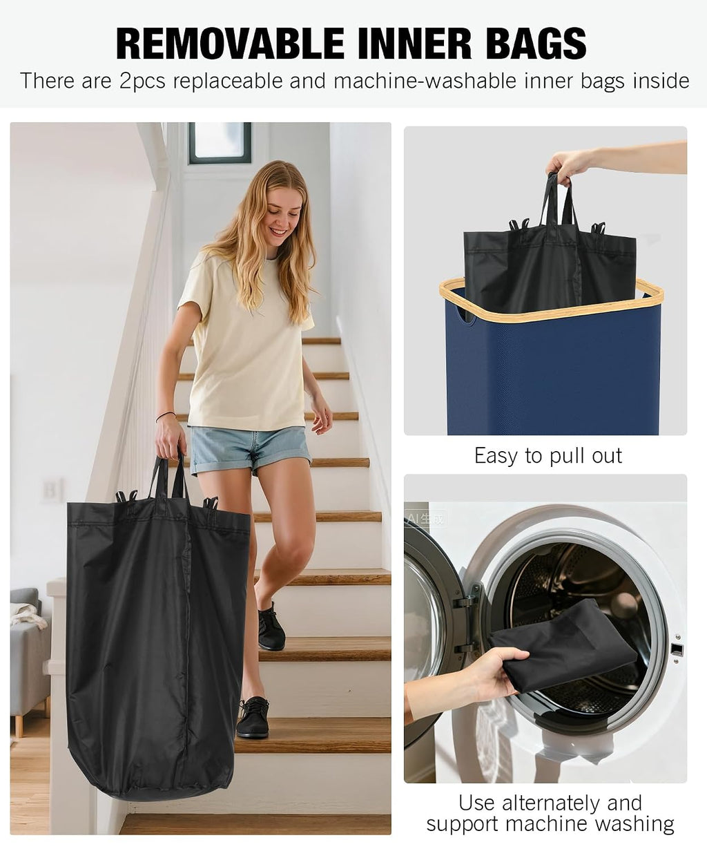 26 Gallon Recycling Bins for Kitchen with lid, Blue | with 2 Pack Removeable and Reusable Inner Bag, Oxford Fabric