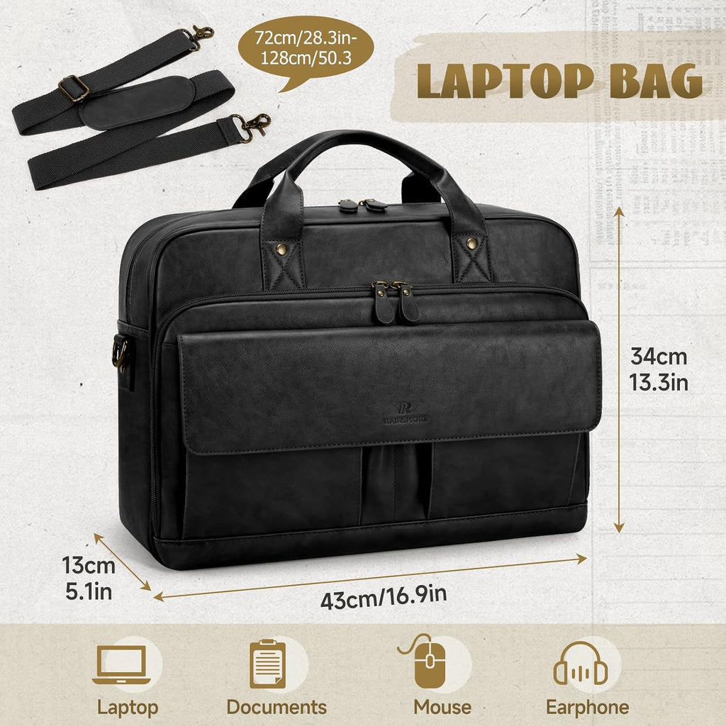 Mens Laptop Bag PU Leather Messenger Bag 15.6 Inch Briefcase Vintage Computer Satchel Bag for Work Business