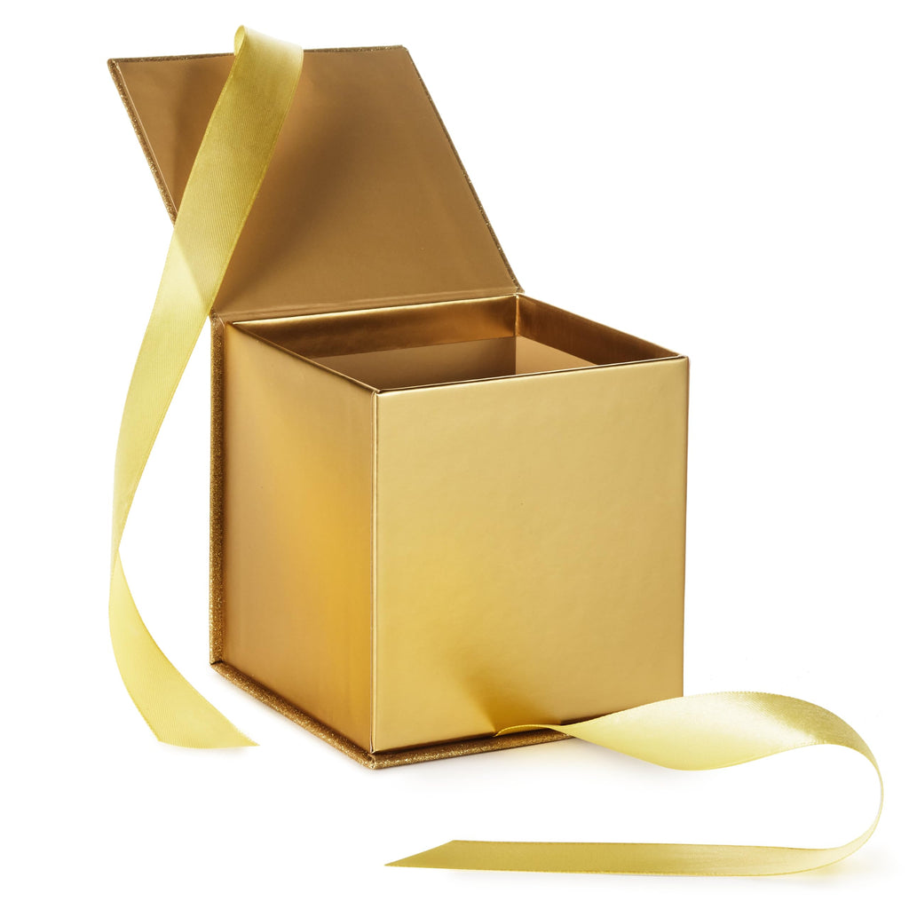4" Small Gift Box with Ribbon Bow (Gold with Glitter)