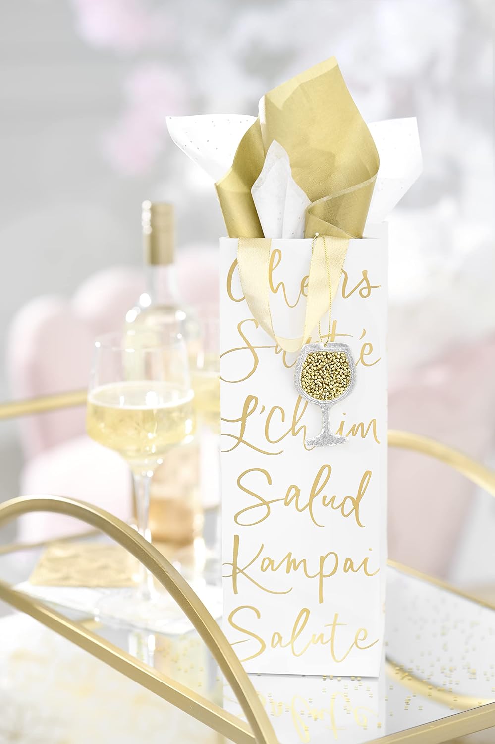 14" Wine Gift Bag (International Cheers) for Birthdays, Weddings, Anniversaries and All Occasions (1 Bag)