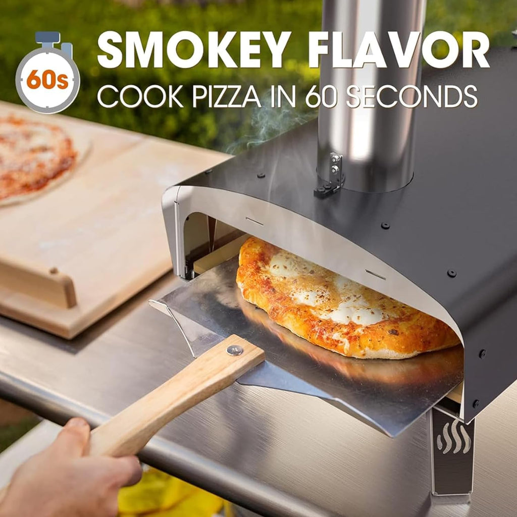 12" Wood Pellet Pizza Oven Outdoor 35 Lbs – 60 Sec Bake, Stone/Peel