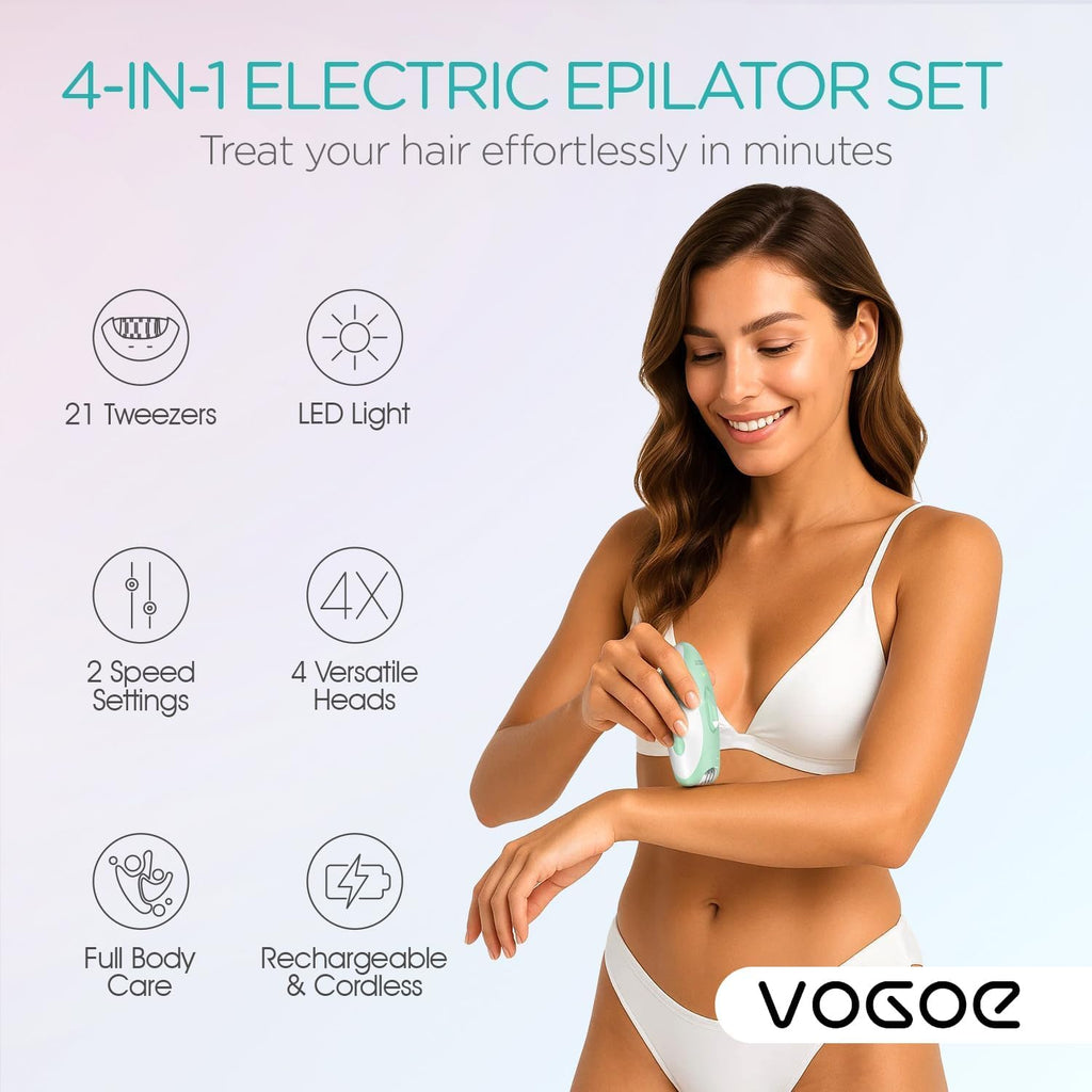 Epilator for Women-Cordless Epilators Hair Removal for Body HR310 | 4-in-1 Electric Razor Hair Remover, 21 Tweezers