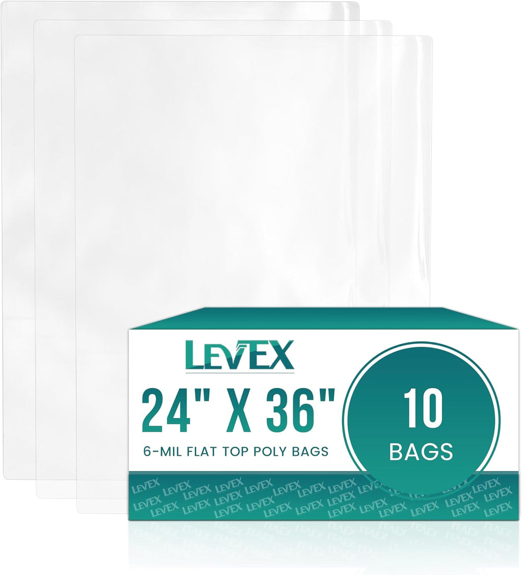 24" x 36" (10 Count) Open End Flat Top - 6-Mil Super Heavy Duty Clear Poly Bags for Packaging, Shipping, Storage &