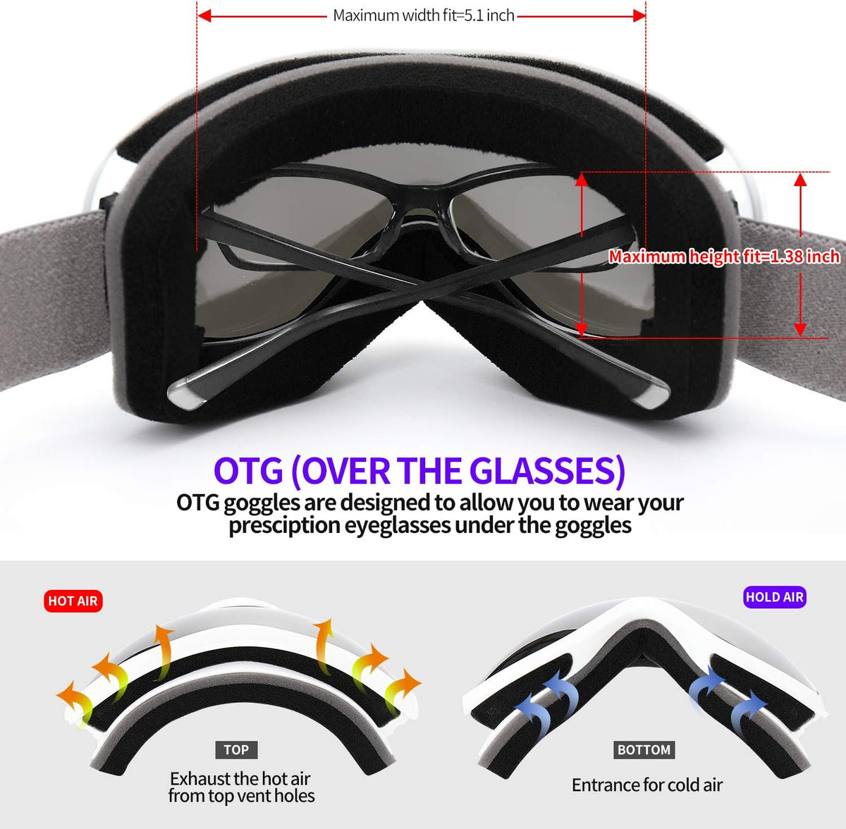 Snow Ski Goggles for Women Men Youth Adlut | Anti-Fog UV Protection Snowboard Skiing Goggles for Skiing