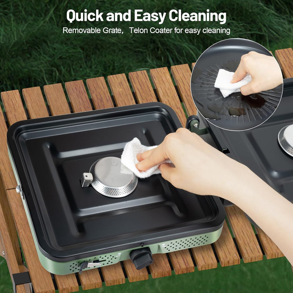 Portable Camping stove, 2 Burner Foldable Camping Stove with Griddle and Carrying Bag & Hose, 8600BTU Portable