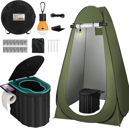 Portable Camping Toilet with Pop-Up Privacy Tent, 12-inch Toilet Seat, Outdoor Portable Folding Toilet Potty for