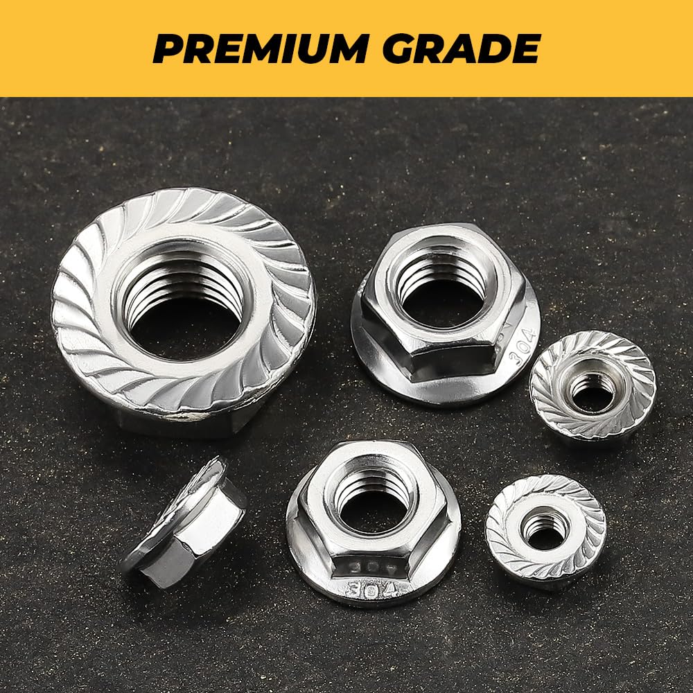100pk #10-24 Flange Nuts, 304 Stainless Serrated Flange Lock Nuts