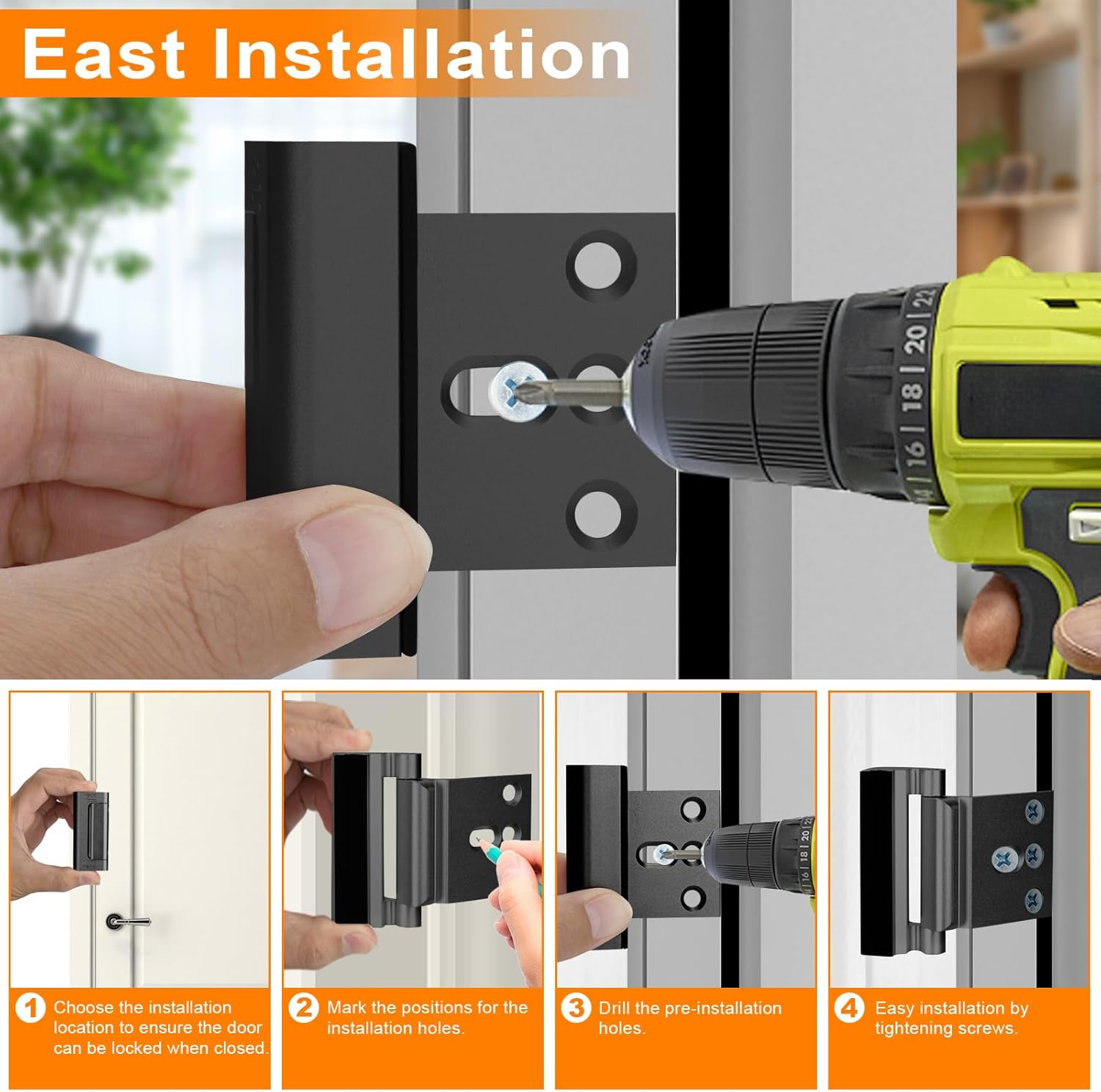 Home Security Door Reinforcement Lock, Upgraded Front Door Locks for Kids Safety Withstand 800 lbs, Child Proof Door