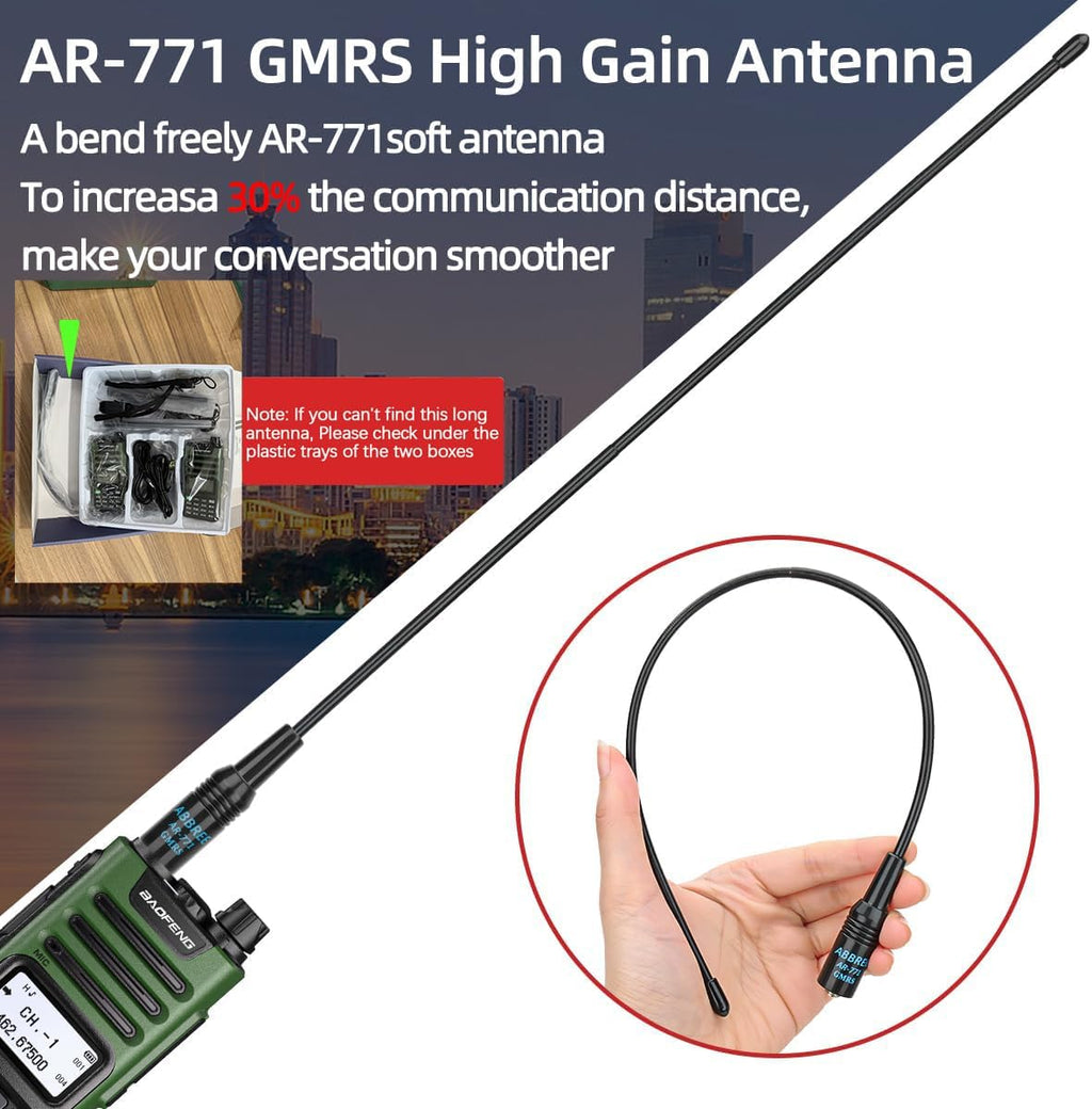 GMRS Radio Handheld Long Range GM-15 Pro 8W Walkie Talkie with Earpiece NOAA Weather Receiver Rechargeable GMRS