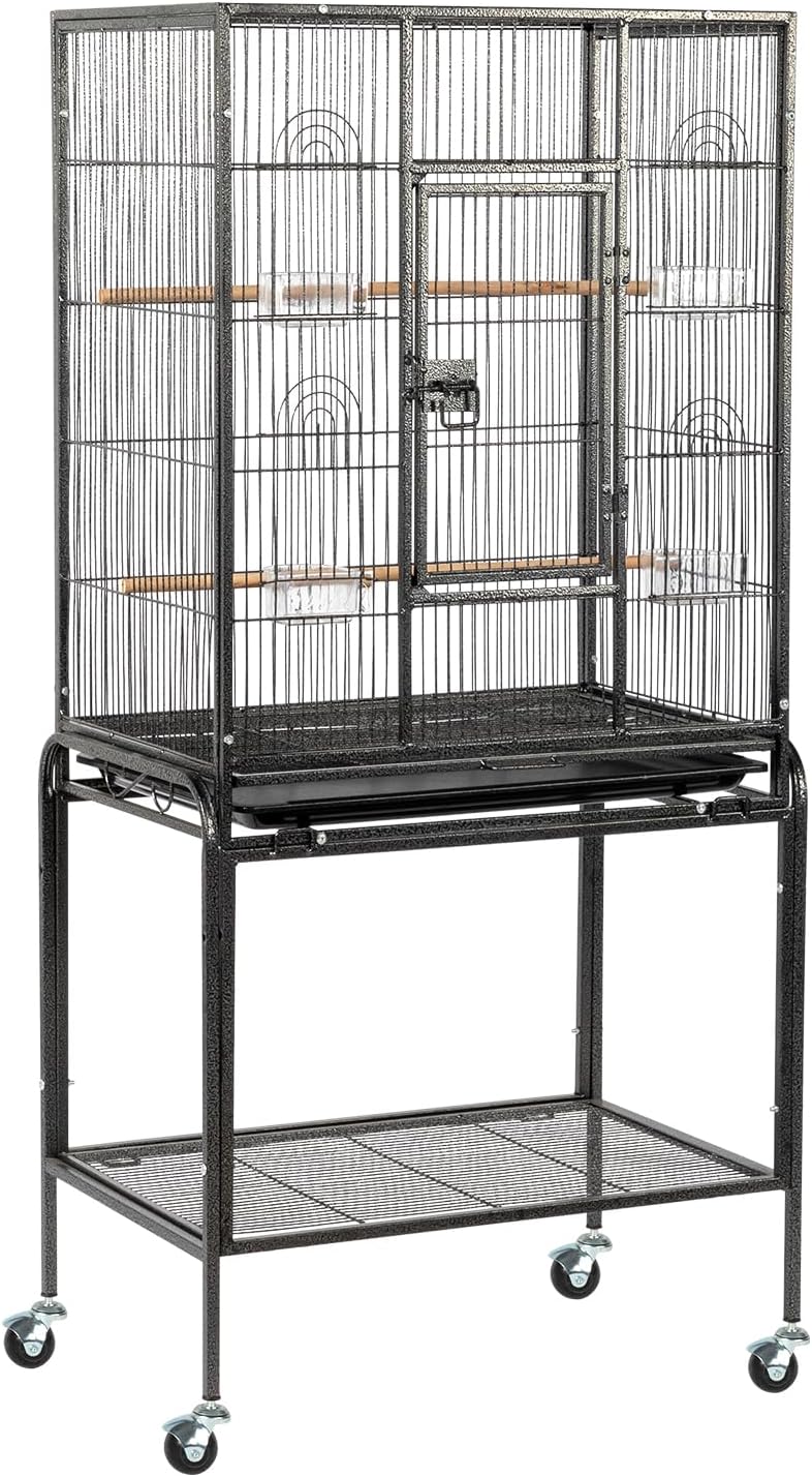 53-inch Bird Cage with Wheels, Durable Wrought Iron Parakeet Cage with Slide Out Tray, Black Bird Cages for
