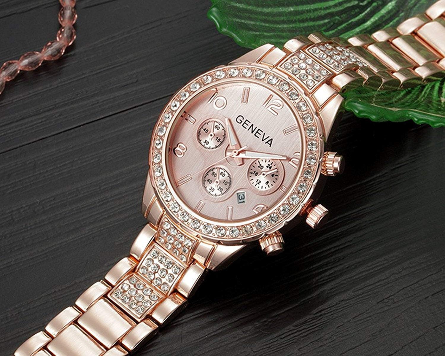 Luxury Unisex Watch Crystal Quartz Calendar Gold Silver Stainless Steel Wrist Watch