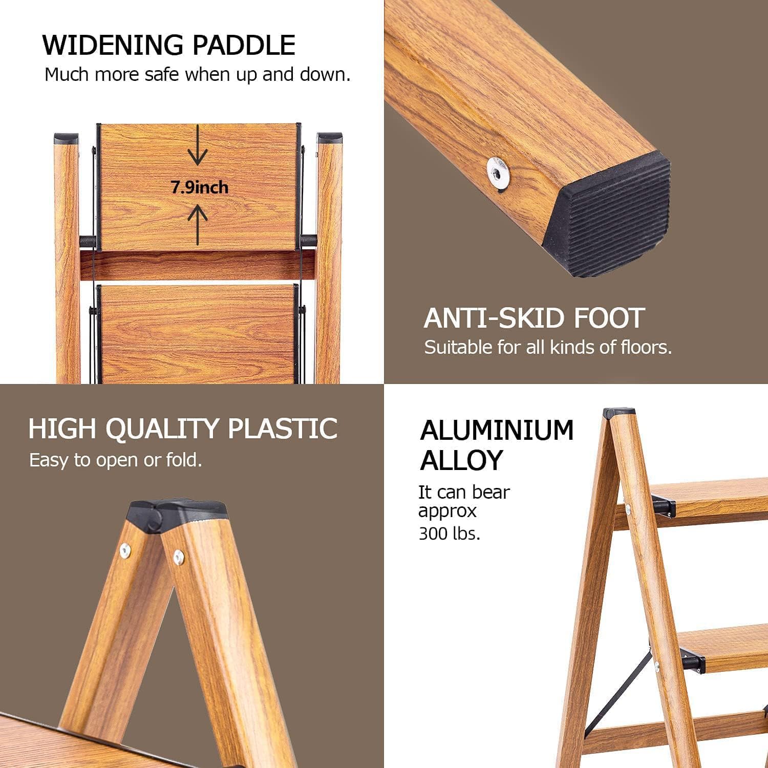 3 Step Ladder, Folding Aluminum 3 Step Stool with Anti-Slip Wide Sturdy Pedal, Multi-Use for Home and Kitchen, Space