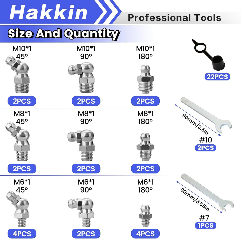 Hakkin Metric Grease Fittings Assortment M6 M8 M10, 304 Stainless Steel