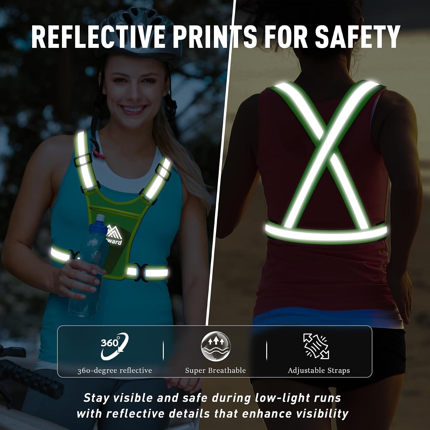 Running Vest Chest Phone Holder for Women Men, Reflective Vest Safety Gear for Dog Walking Cycling - Adjustable