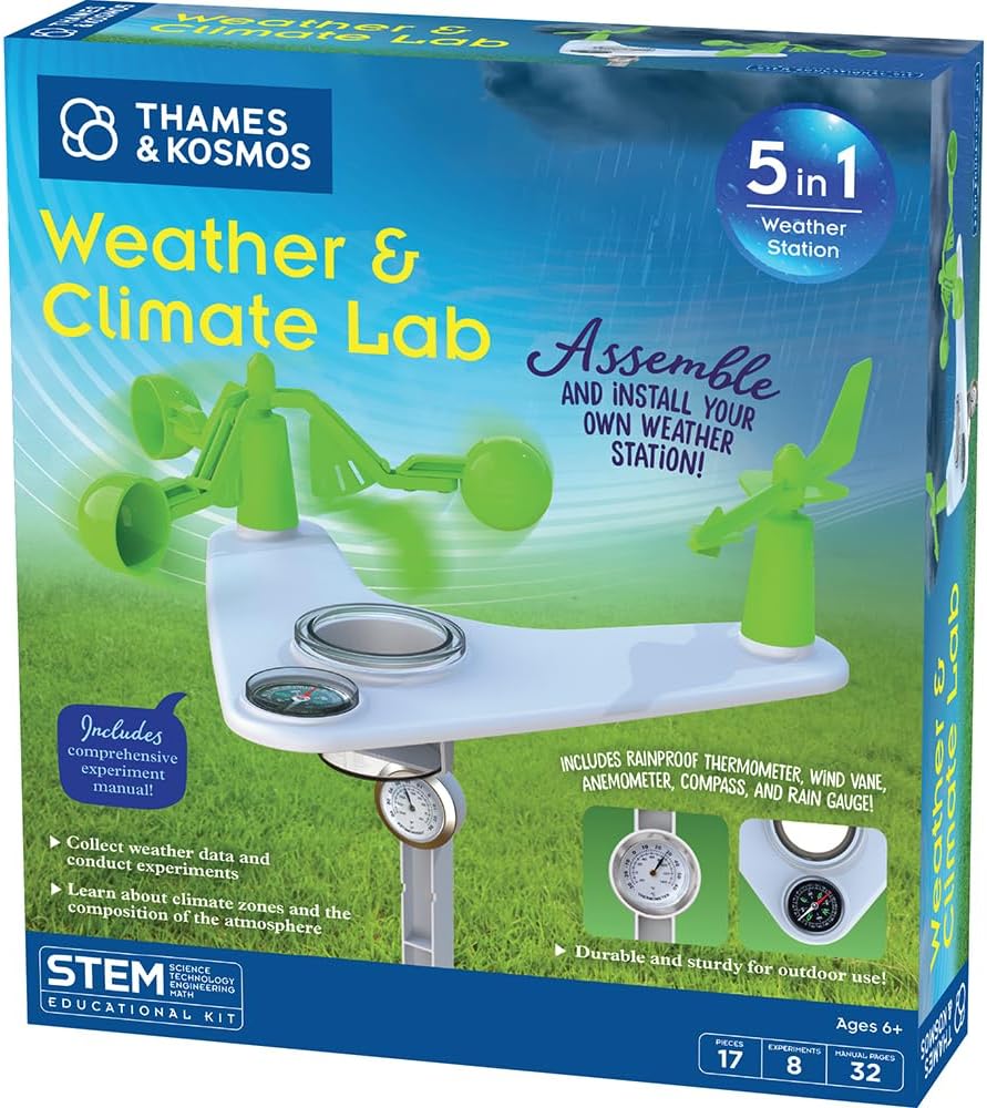 Thames & Kosmos Weather & Climate Lab STEM Experiment Kit, 5-in-1 Meteorology Station w/Wind Vane, Compass, Rain