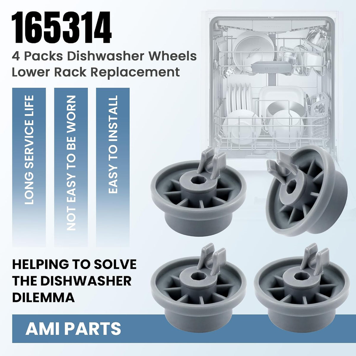 165314 Dishwasher Rack Wheels Fit for Bo-sch Ken-more,4 Pack