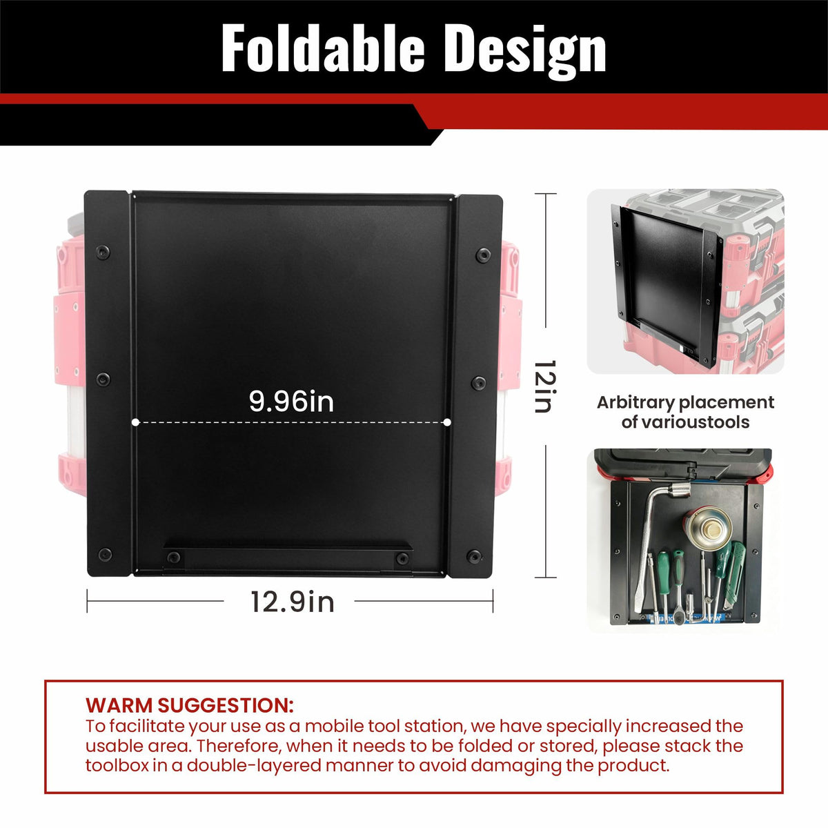 Folding Magnetic Workbench Fits Milwaukee Packout Toolbox, No Drilling