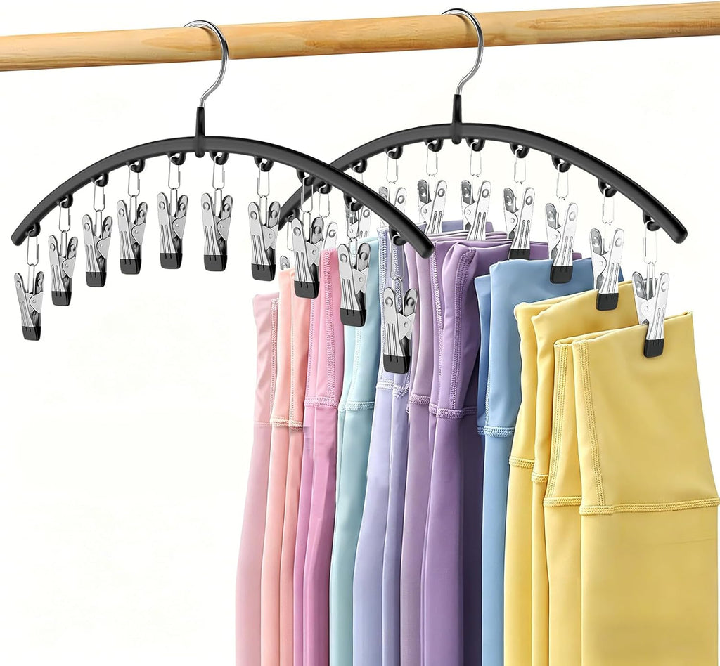 Legging Organizer for Closet, 2 Pack Metal Yoga Pants Hangers w/10 Clips Holds 20 Leggings, Space Saving Hanging