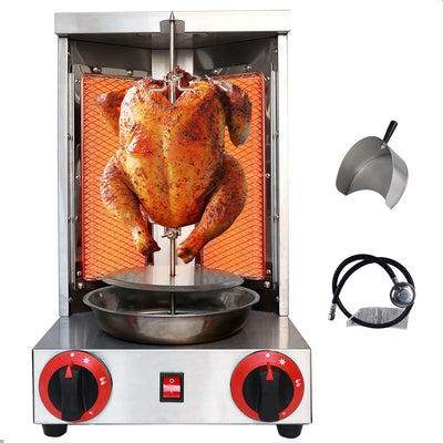 Shawarma Machine Doner Kebab Grill 110v Gyro Rotisserie Propane Gas Vertical Broiler with 2 Burners Stainless Steel