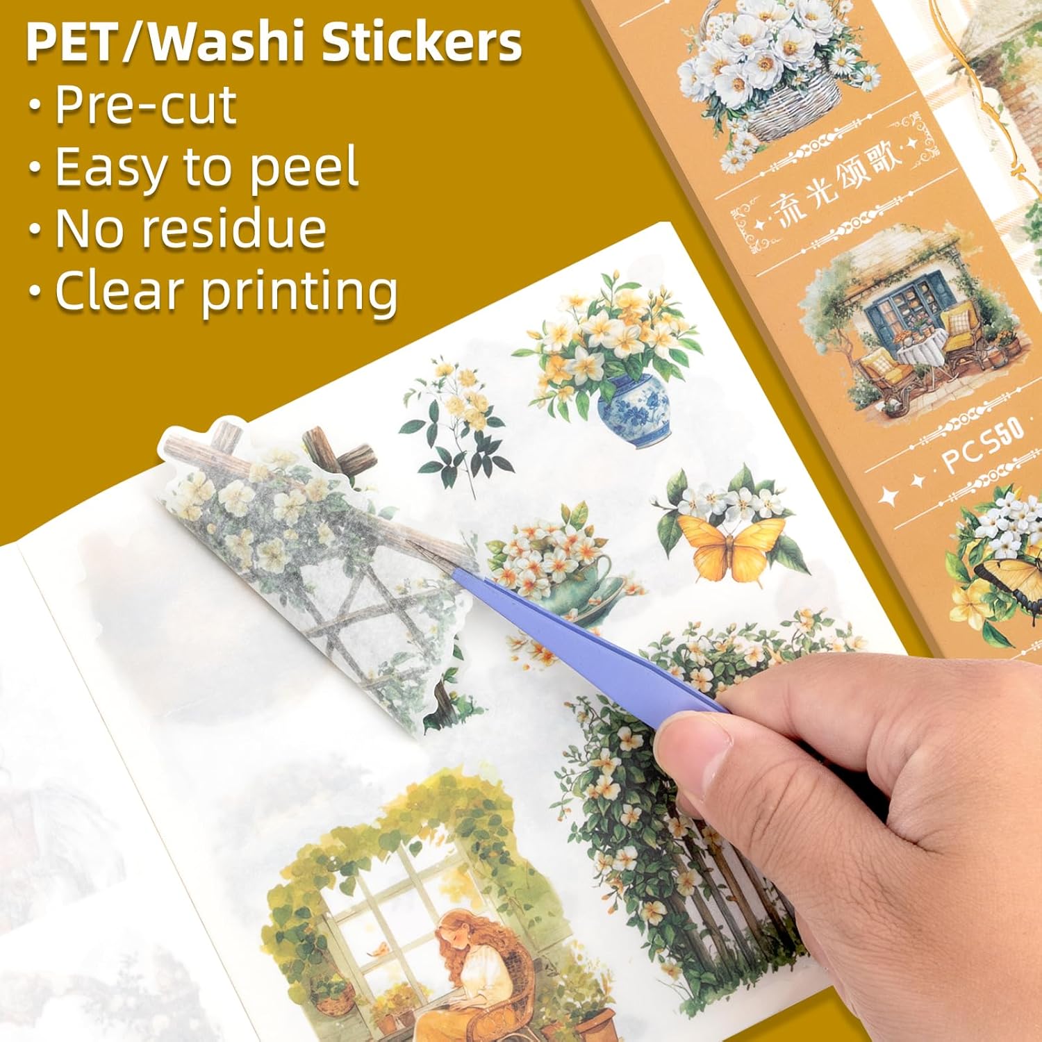 Fleeting Time Theme Sticker Scrapbooking Supplies for Junk Journal, 50 Sheets Washi Stickers - Vintage Journaling