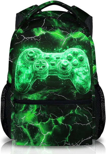 Kids Backpack, Cool Green Gamer Bookbag for Boys 6-8, Boys Gift for Birthday, 17 Inch Leisure Backpack for School