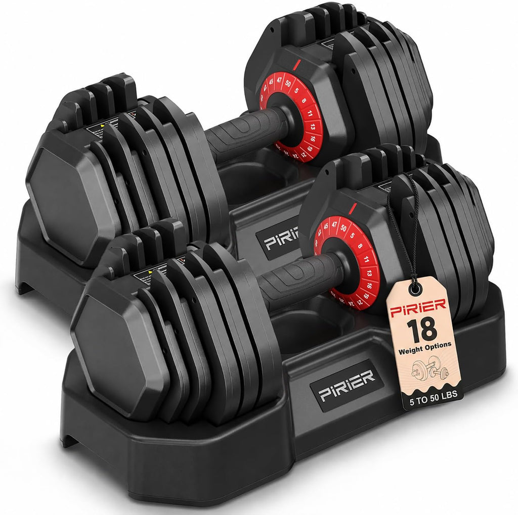 Adjustable Dumbbell Set 50LB, 18-in-1 Free Weight Adjustable Dumbbells, One-Hand Twist Adjust, Space-Saving Design