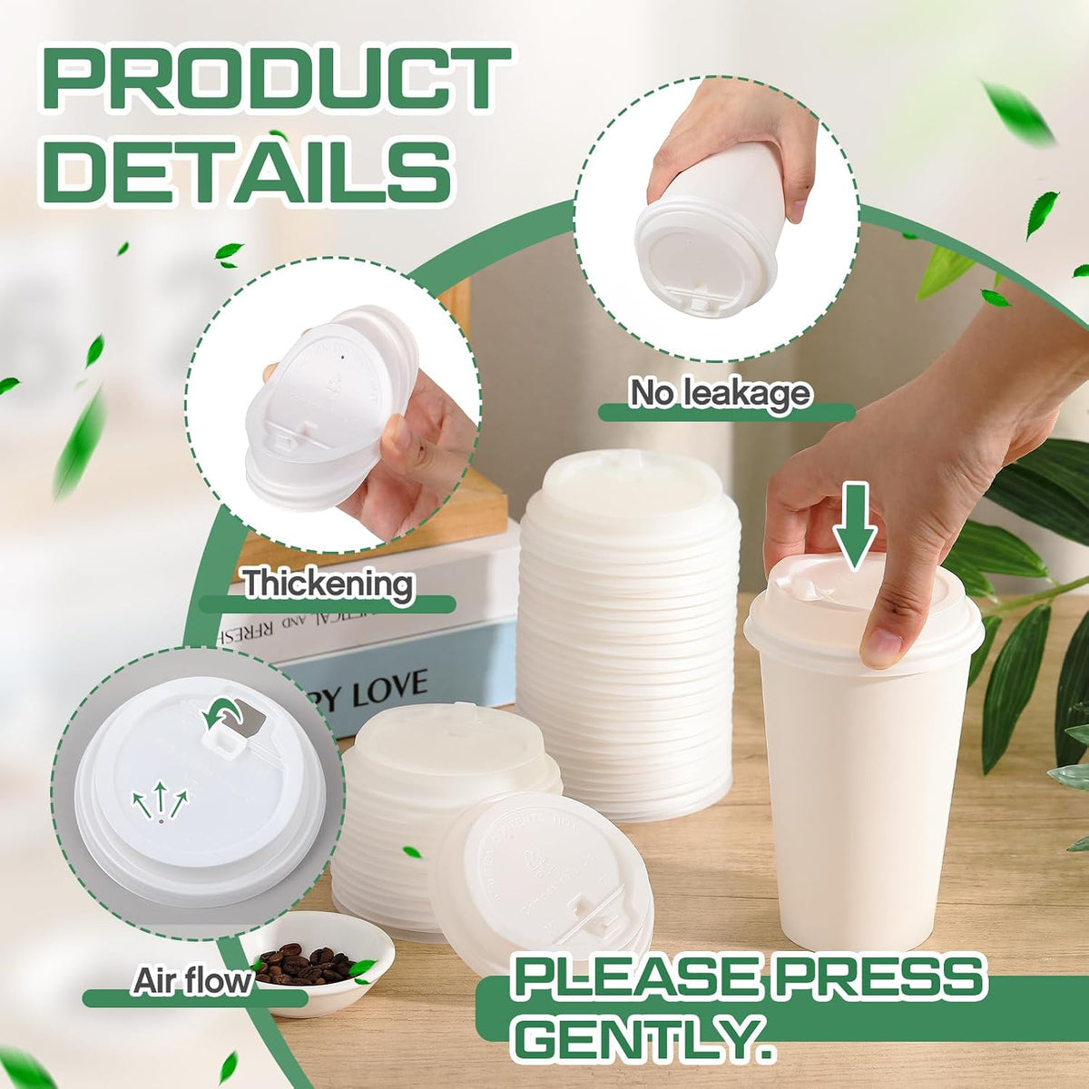 100 Count 100% Compostable CPLA Coffee Cups Lids Bulk, 3.54 Inch