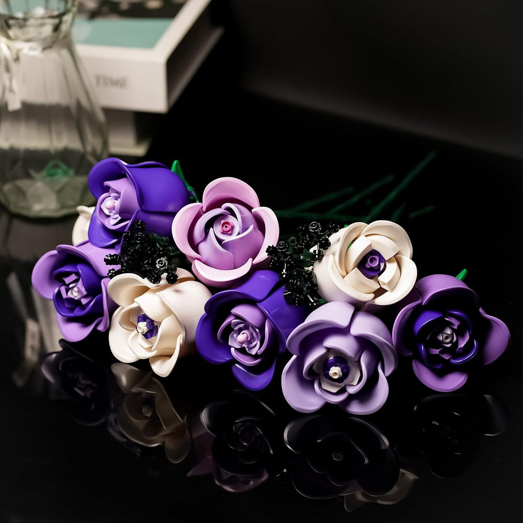 Pink & Purple Roses Flower Bouquet Building Set