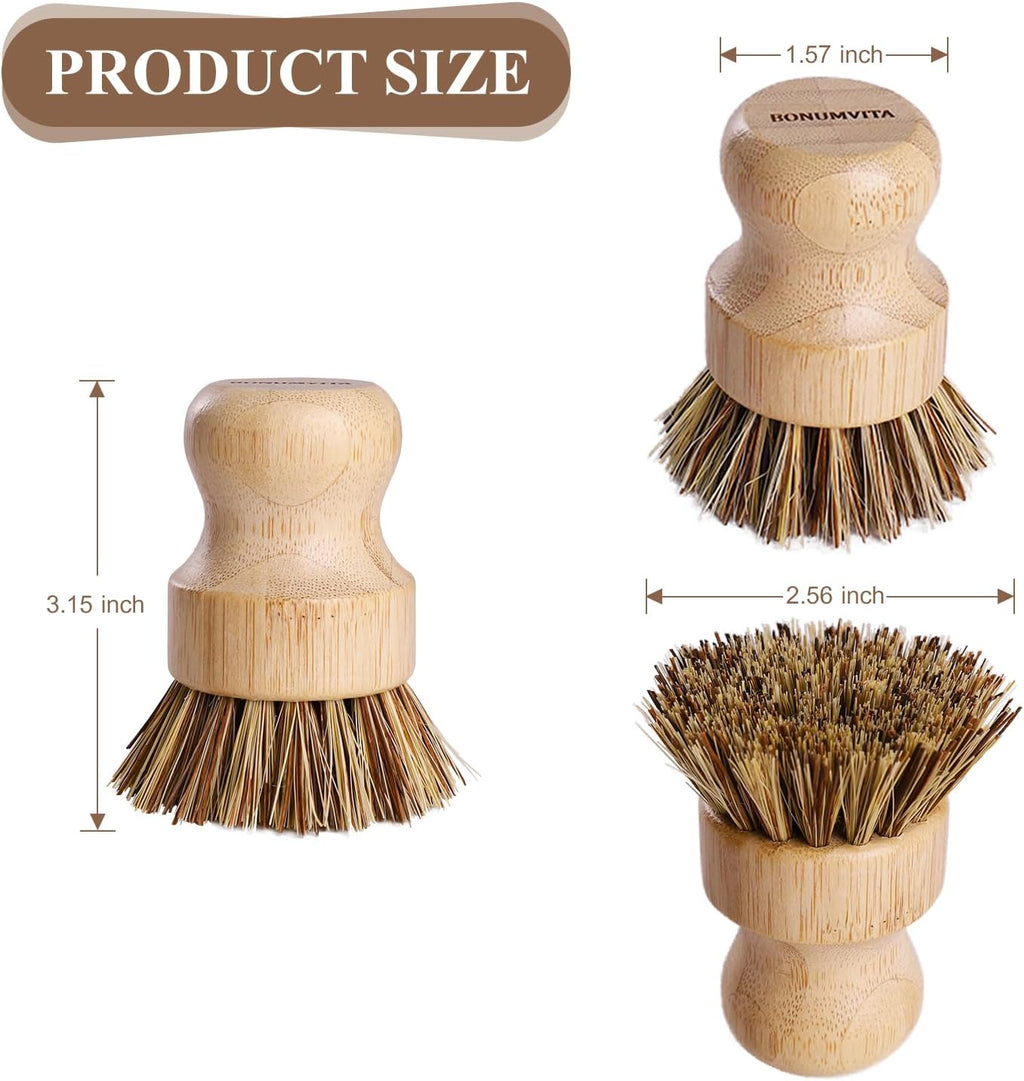 4-Pack Bamboo Dish Brush with Palm Fiber