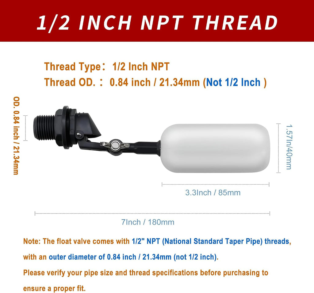 2-Pack Water Float Valve,1/2 Inch NPT for Ponds and Water Tanks