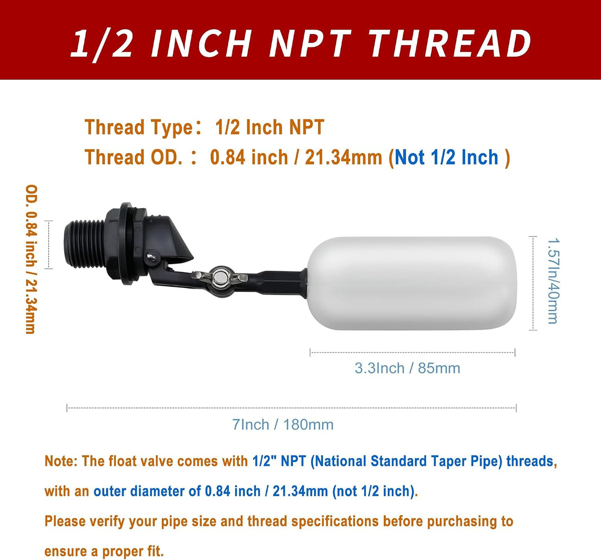 2-Pack Water Float Valve,1/2 Inch NPT for Ponds and Water Tanks