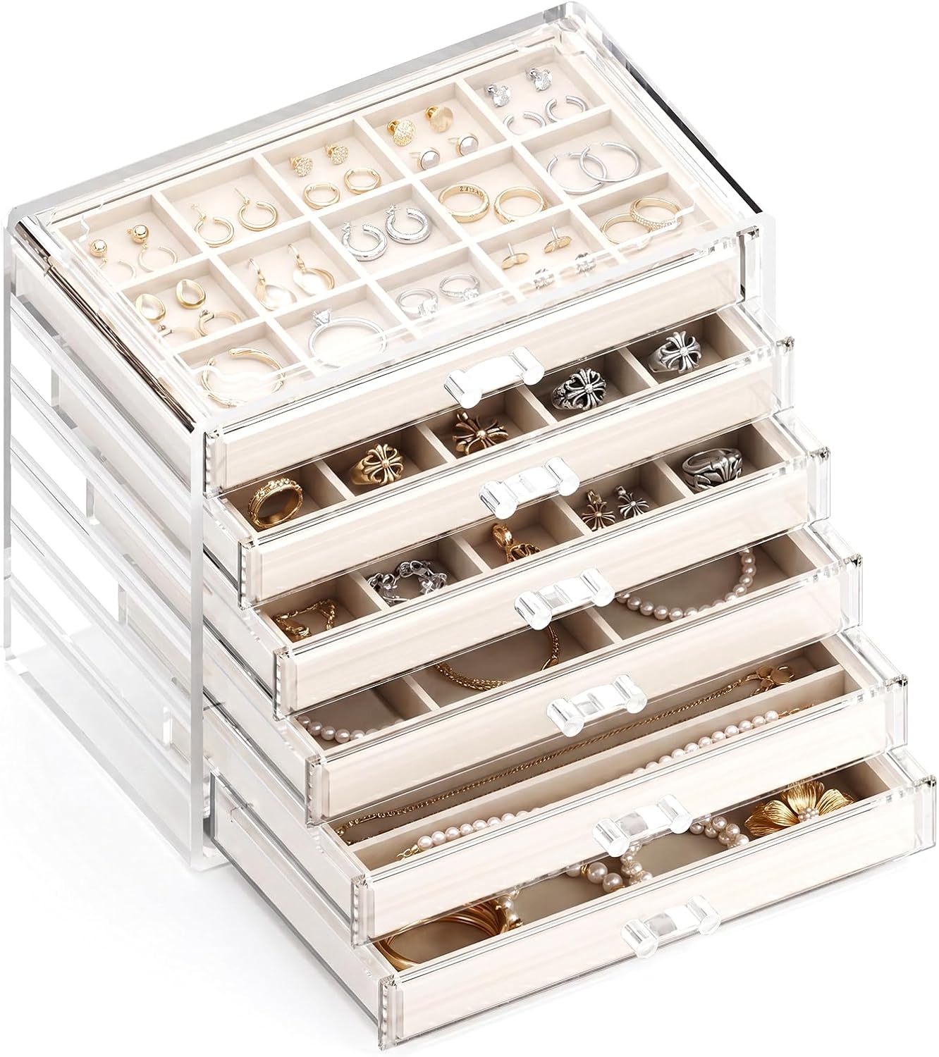 Clear Jewelry Organizer Earring Holder Organizer, Jewelry Box with 6 Drawers Clear Acrylic Stackable Earring Case