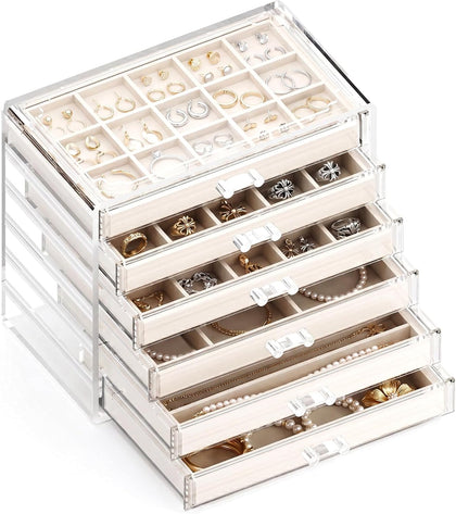 Clear Jewelry Organizer Earring Holder Organizer, Jewelry Box with 6 Drawers Clear Acrylic Stackable Earring Case