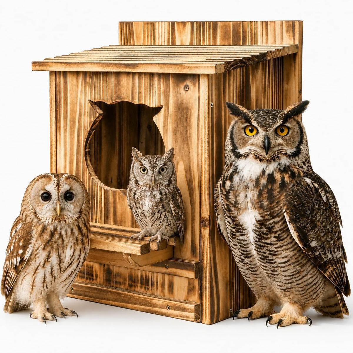 Owl Nesting Box for Outside 14.2"x12"x8.3" Wooden Screech Owl House