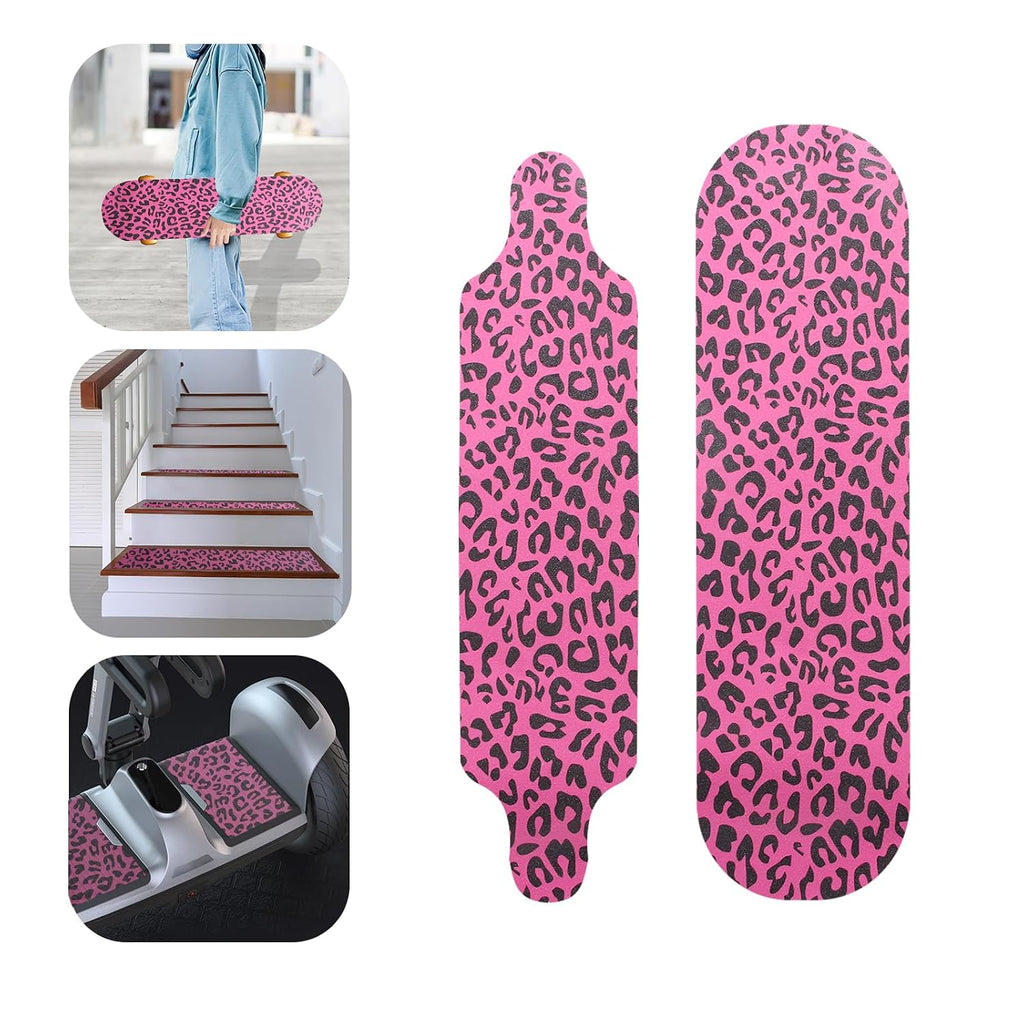 9" x 33" Pink Leopard Skateboard Grip Tape 2 Pack (23x84cm) | Bubble Free, Waterproof, Griptape for Scooter Longboard