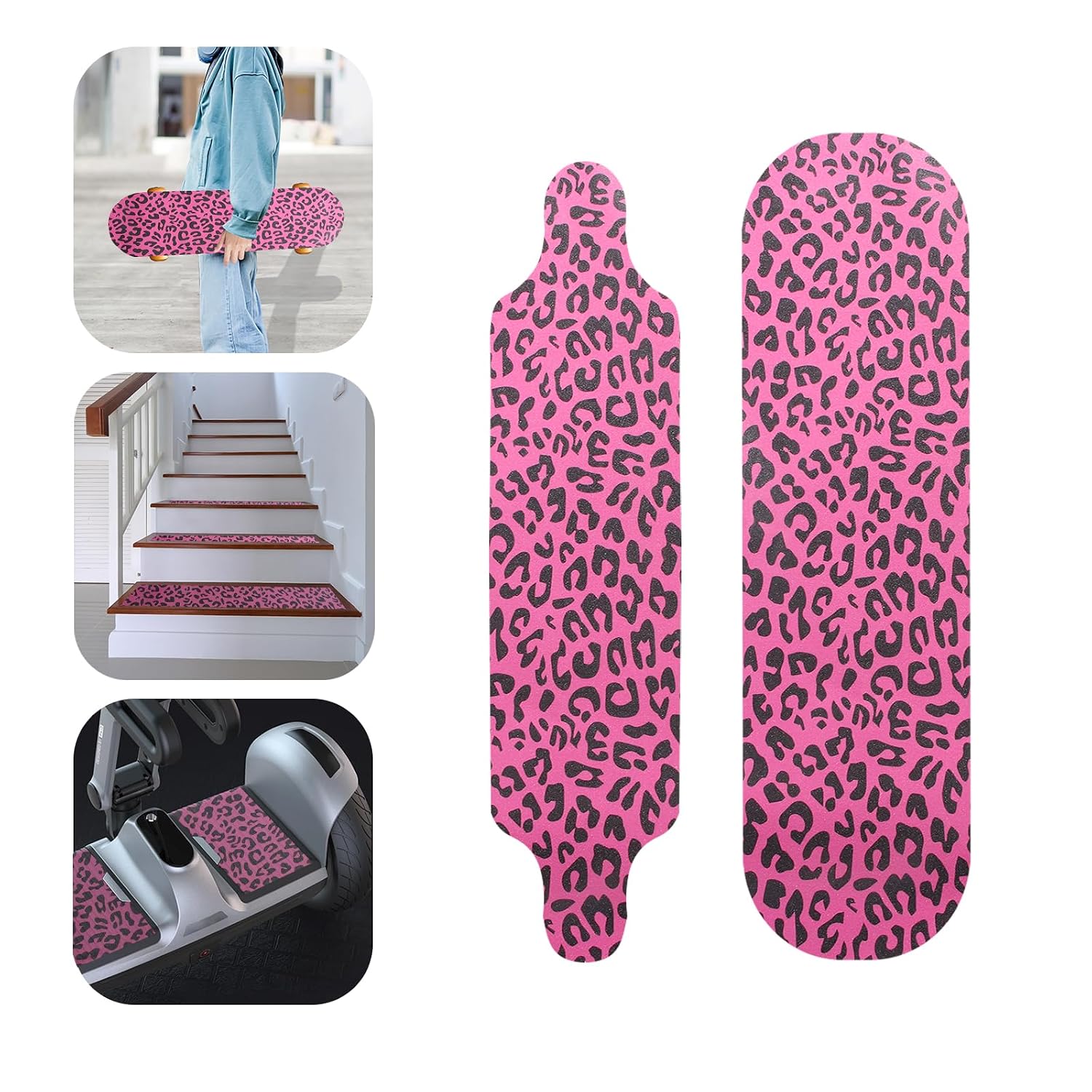 9" x 33" Pink Leopard Skateboard Grip Tape 2 Pack (23x84cm) | Bubble Free, Waterproof, Griptape for Scooter Longboard