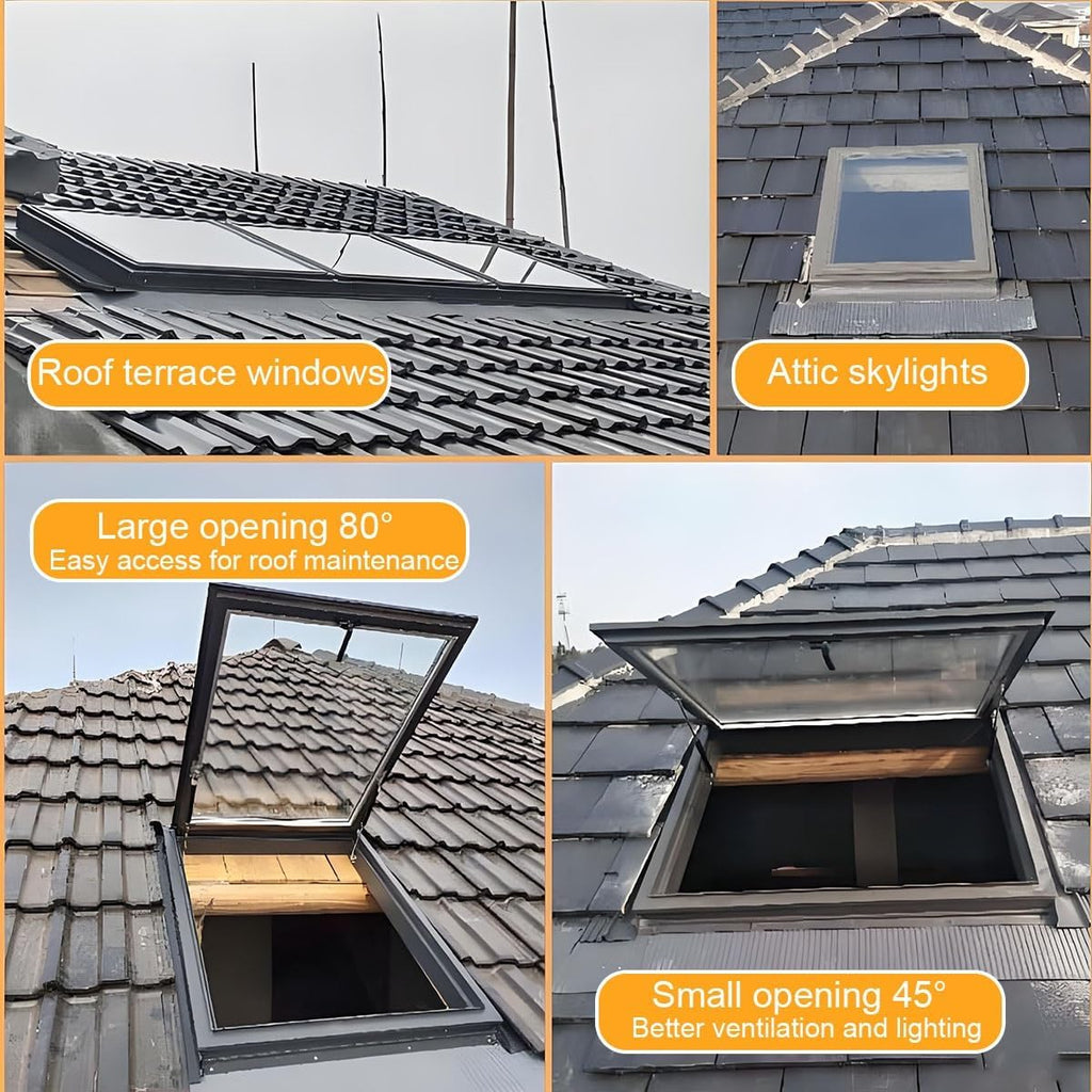 Skylight Roof Window, Sloped Flat Roof Lighting Well for Indoor Attic, Manual Venting Double-Layer Tempered Glass