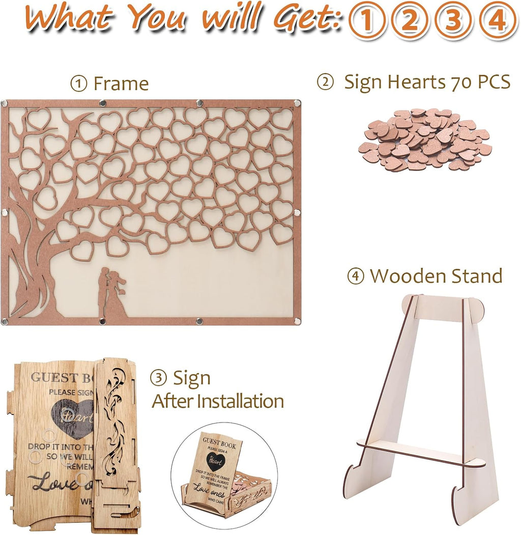 Wedding Guest Book Alternative, Guest Book Wedding Reception with Wooden Hearts Guest Book Signs for Wedding