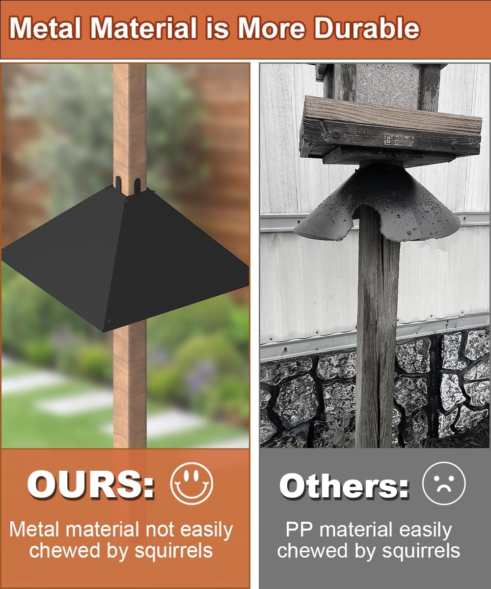 Metal Squirrel Baffle for 4x4 Post, Outside Wooden Pole Mount Squirrel Guards for Bird Feeders, 17 Inch Squirrels