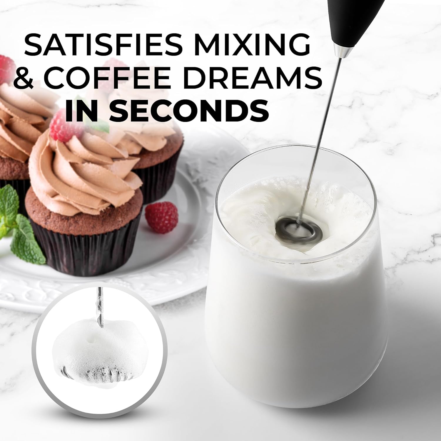 Milk Frother Handheld Electric Whisk – Frother Wand with 2 Duracell Batteries, Durable Drink Mixer, Coffee Frother